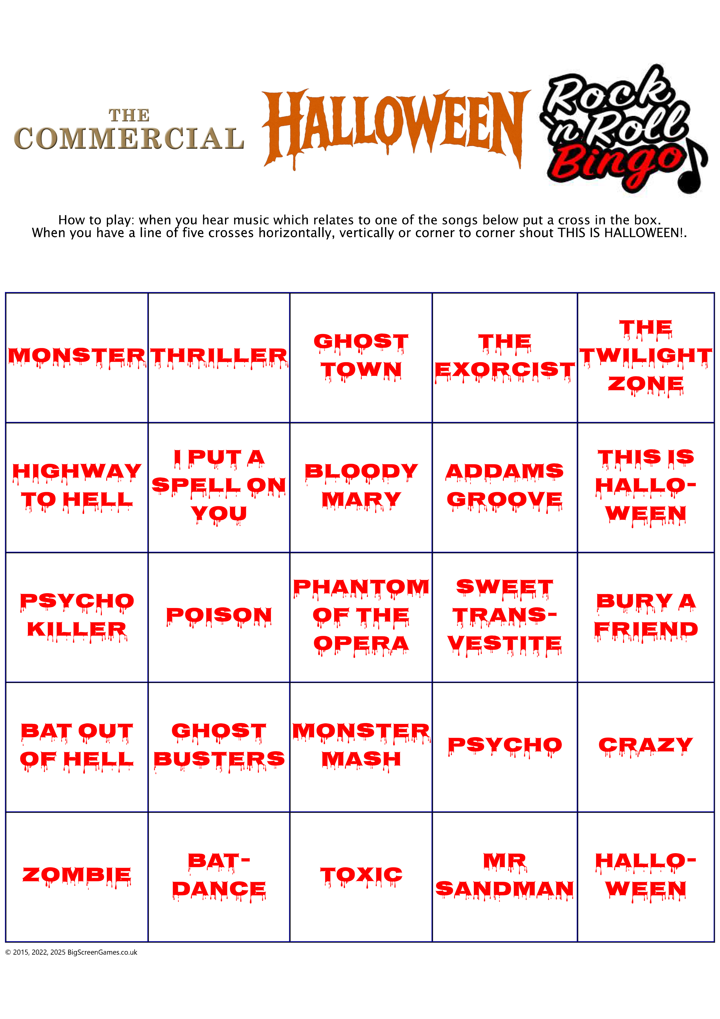 Halloween Music Bingo